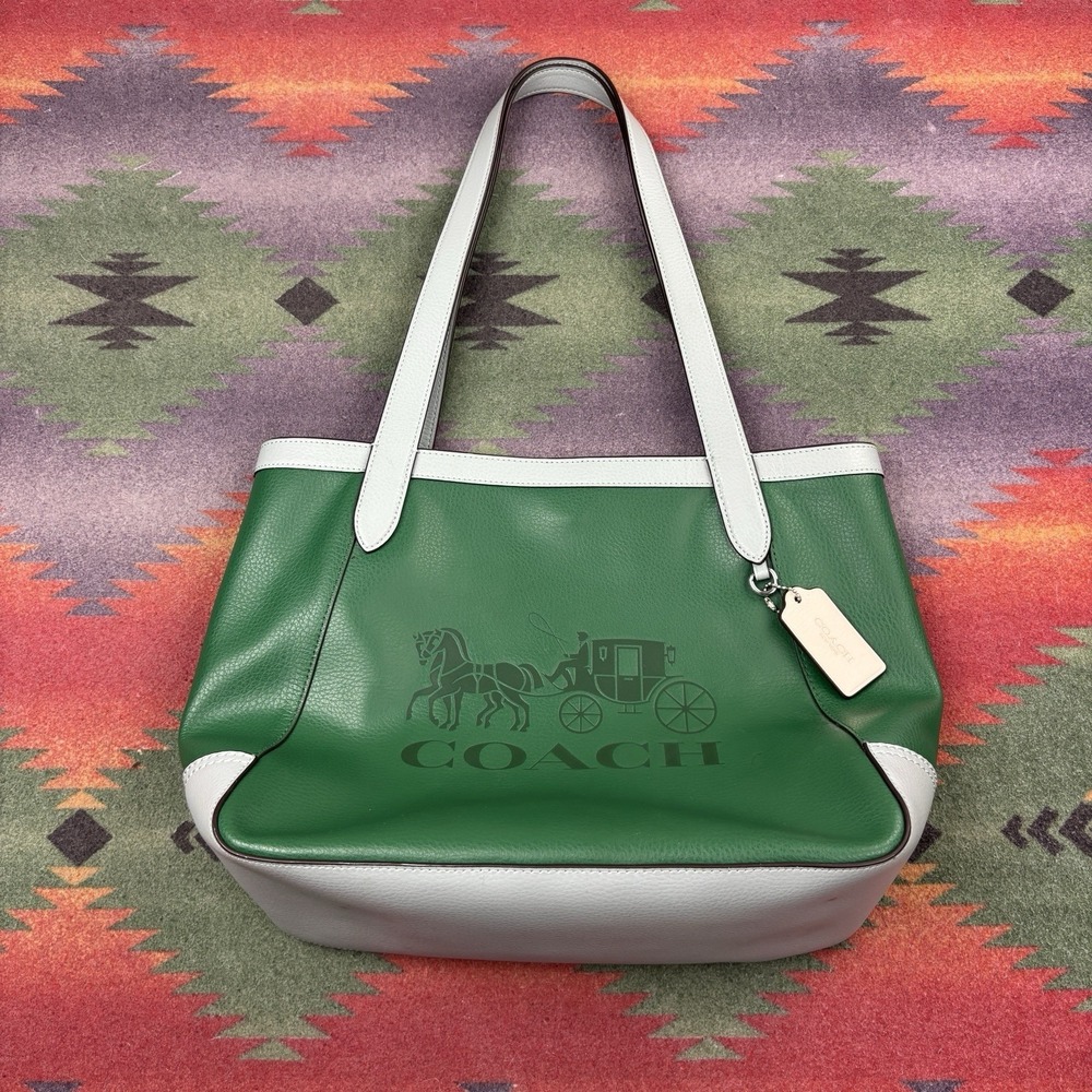 Coach Colorblock Horse & Carriage Carry All‎ Tote Bag Green Multi C5676 - Picture 2 of 10